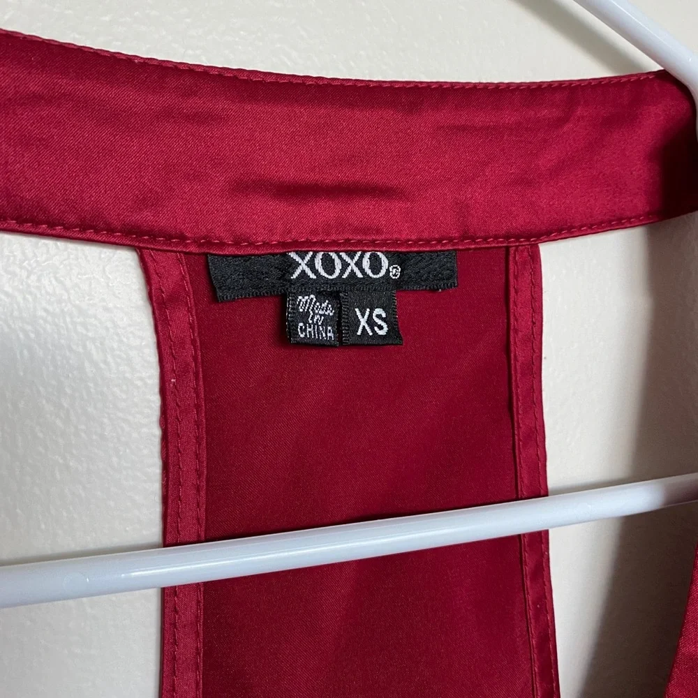 Satin Maroon Halter Ruffle Top - Picture 5 of 11
